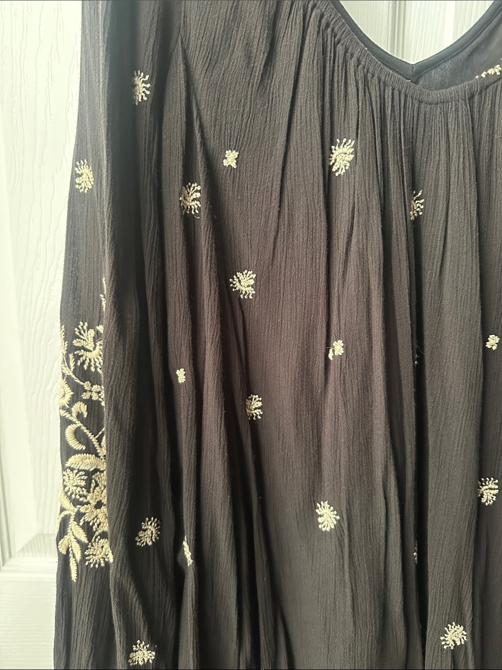 Free People Black Long-Sleeve Dress with Cream Floral Embroidery - Picture 3 of 3